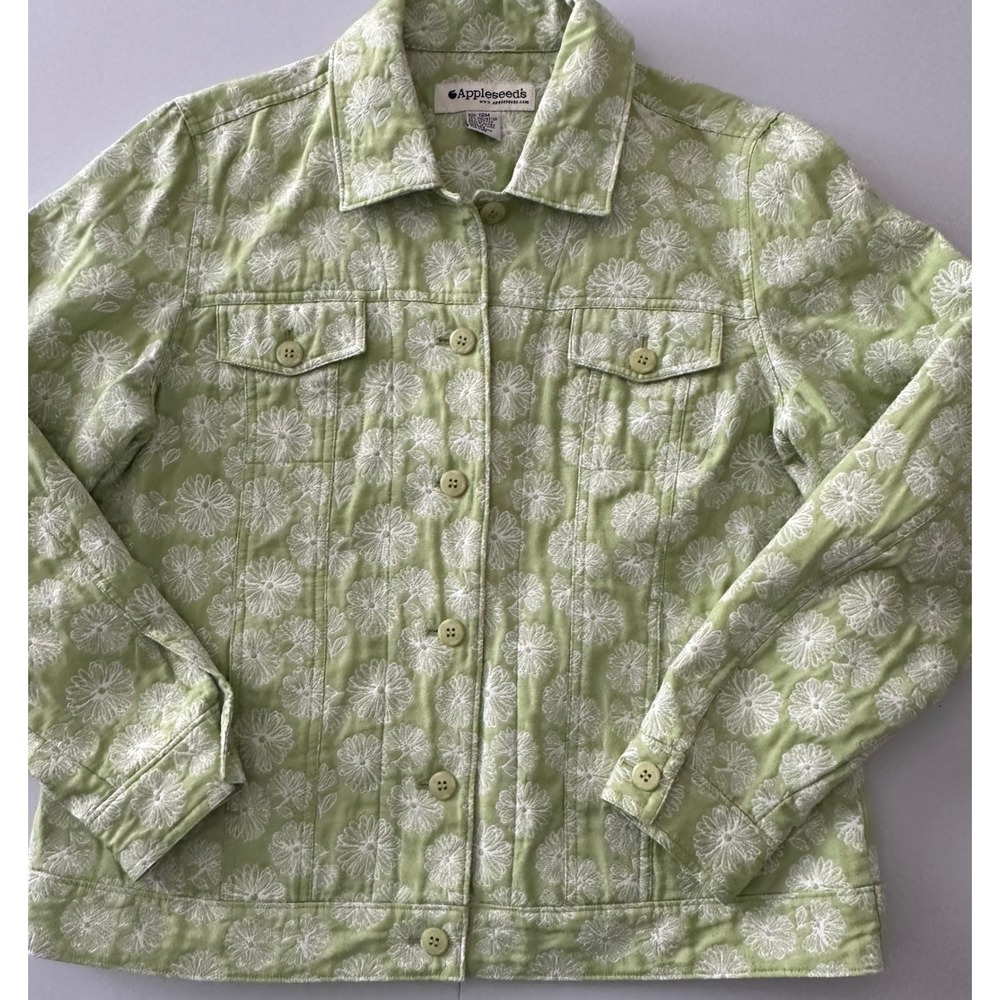 Appleseed's Green Floral Daisy Button Front Jacket Women's Size 12M Petite